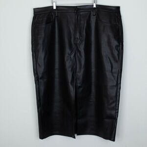 Good American Grunge Black Faux Leather Front Slit Midi Skirt Size 22 Biker Edgy
